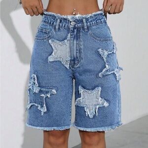SHEIN Blue Jean Shorts with Distressed Details- NEVER WORN
